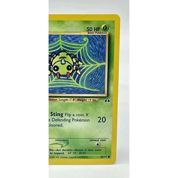 Spinarak 64/75 Neo Discovery Common Pokemon Card WOTC Non Holo Vintage 2001 NM - Picture 3 of 6